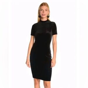 Zara - Black Velvet Midi Mock-Neck Dress - size S